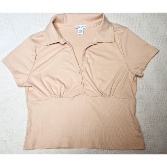 Y2K Style Woman's Rib Knit Crop Top Light Peach Orange XL Princess Coquette - Picture 2 of 6